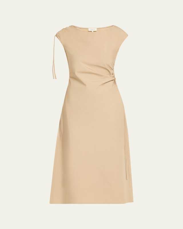 Ruched Organic Cotton Poplin Midi Dress